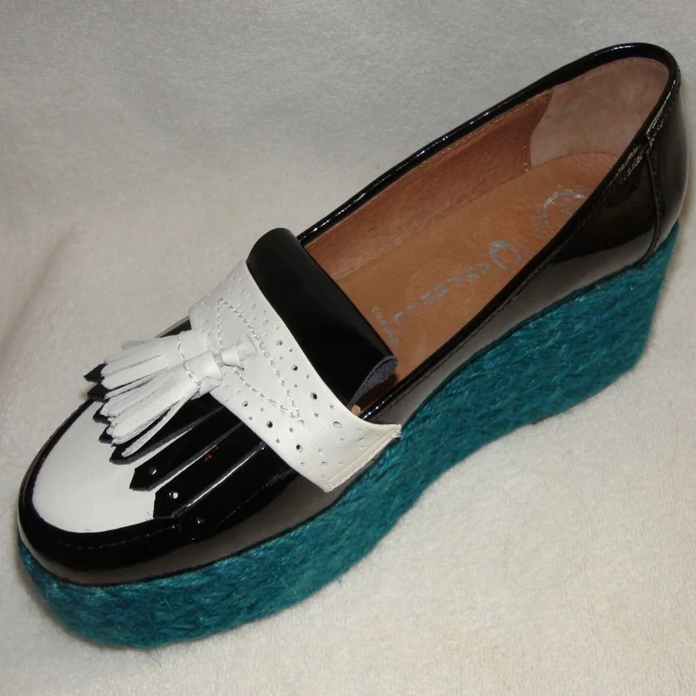 NWOB Jeffrey Campbell Oxford Patent Leather Jute Platform Espadrille